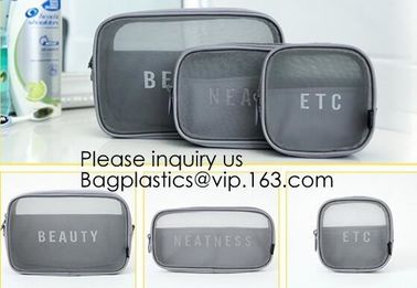 Promotional Custom Zipper Portable Luxury Fashion Clear Pvc Mesh Women Clear Cosmetic Bag, Functional polyester mesh pri