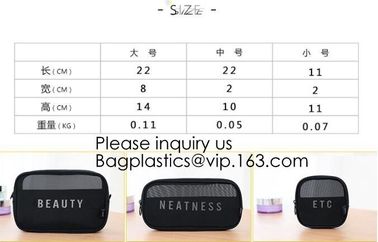 Promotional Custom Zipper Portable Luxury Fashion Clear Pvc Mesh Women Clear Cosmetic Bag, Functional polyester mesh pri