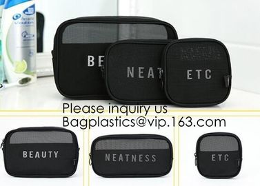 Promotional Custom Zipper Portable Luxury Fashion Clear Pvc Mesh Women Clear Cosmetic Bag, Functional polyester mesh pri