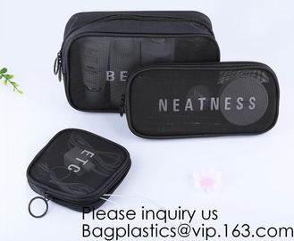 Promotional Custom Zipper Portable Luxury Fashion Clear Pvc Mesh Women Clear Cosmetic Bag, Functional polyester mesh pri