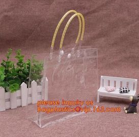 Promotion clear pvc cosmetic plastic handle bag pvc tote bags, recyclable PVC loop handle plastic bag, gift and shopping