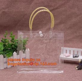 Promotion clear pvc cosmetic plastic handle bag pvc tote bags, recyclable PVC loop handle plastic bag, gift and shopping