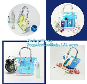 Women makeup organizer travel toiletry bags/ transparent PVC cosmetic, bag with cotton binding, makeup bag pvc cosmetic