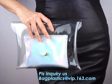 Eco-friendly Practical Waterproof Transparent Zipper Hand Bag PVC Cosmetic Clutch Bag For Gift Promotion, purse, wallet