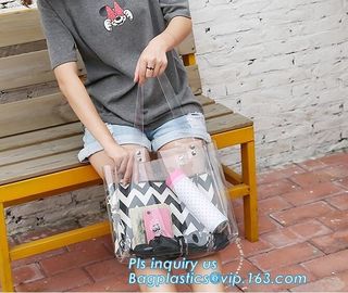 PVC Clear Glitter Chain Shoulder Bag, PVC Shoulder Plastic Beach Bag, clear pvc gift handbags, shoulder beach pvc bags