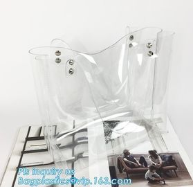 Tote Bags PVC Beach Lash Package Tote Shoulder Bag with Interior Pocket, Waterproof Semi-clear Tote Bags Stripe PVC Shou