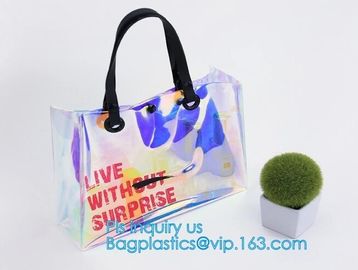 tote pvc stadium ladies bags handbag, bucket bags pvc transparent bags women handbags, laser shopping beach bag hologram