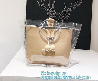 reusable eco friendly tote transparent pvc shopping bag, shopping cluth PVC beach bag with zipper, eco-freindly Promotio