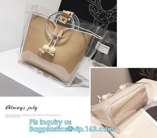 reusable eco friendly tote transparent pvc shopping bag, shopping cluth PVC beach bag with zipper, eco-freindly Promotio