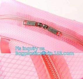 multi-purpose washable portable breathable 3 pcs polyester mesh travel cosmetic bag, Mesh Zipper Black Makeup Pouch Cosm