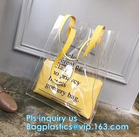 Reusable PVC Soft Loop Handle Bags, long handle clear pvc bedding yellow pvc blanket bag, transparent PVC handle plastic