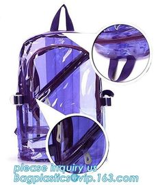 Multi-pockets School Outdoor Clear Transparent PVC Daypack Backpack, Heavy-duty clear PVC school travel backpack with pa