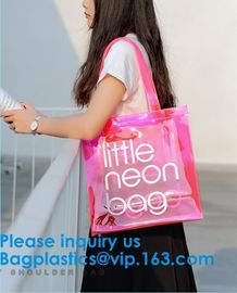 Fashion Clear Pvc Beach Tote Bag For Women,Clear Tote Bags PVC Beach Tote Bag With Black Webbing Handle Bag