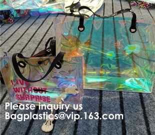 Promotional Shiny PVC Tote Bag, Women Gender and Casual Tote Shape large capacity clear PVC Beach Bag, Bagease, Bagplast