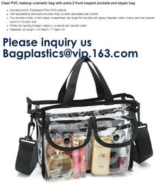 Clear PVC Makeup Cosmetic Bag With Extra 2 Front Magnet Pockets And Zipper Bag,Cosmetic Portable Toiletry Makeup Bag