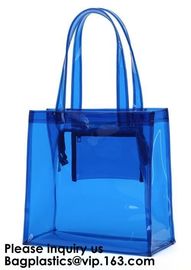 Beach Bag Clear PVC Bag Tote With Inner Pocket And Zipper Closure,PVC Bag Beach Tote With Black Handles, Bagease