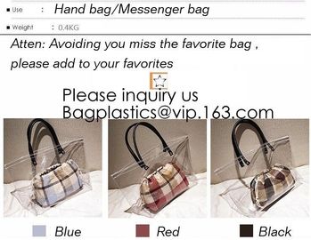 Women Clear Shopping Bag Transparent PVC Beach Bag Large Capacity Foldable Travel Storage Organizer Bag, bagease, pack