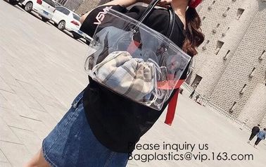 Women Clear Shopping Bag Transparent PVC Beach Bag Large Capacity Foldable Travel Storage Organizer Bag, bagease, pack