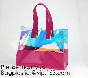 Vinyl Transparent PVC Gusset Bag Plastic Tote Shopping Bag For Packaging TPU Laser Makeup Handbag PVC Cosmetic Shopping