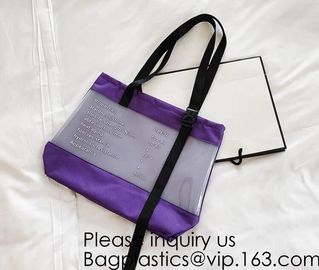 Transparent PVC Blanket Bag/Plastic Shopping Bag/Packaging Bag With Black Woven Trim And Webbing Handle, bagease, packag