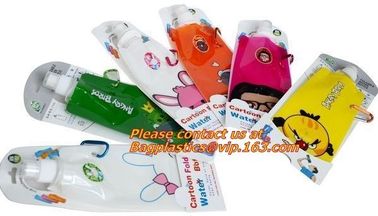 Spouted flexible foldable water bag with carabiner for running, flexible printing and lami