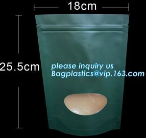 recycled resealable custom design resealable zipper locked stand up clear window brown kraft paper bag BAGEASE BAGPLASTI