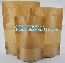 Stand up Zip lockk kraft paper bags with clear window,resealable zipper stand up clear window brown kraft paper bag BAGEAS