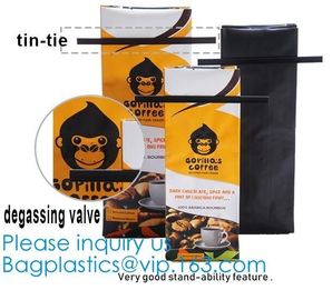 BRC Standard Qual Seal Kraft Paper Bags With Tin Tie Coffee Bags Plastic Valve,Customzed Side-Gusset Valve Tintie Plasti