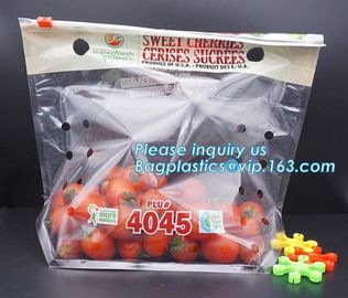 Perforated bag grape bag with air holes, fresh fruit stand up Zip lockk bag for cherry, OEM zip top Clear BOPP Laminated f