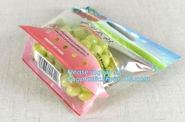 Promotional popular plastic reusable slider zipper food bags, slider Zip lockk perforated fresh grape packaging bag, fruit