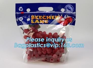 Resealable Vent Hole Plastic Bag For Fruit With Slider, OEM Printed Logo food grade Slider Storage Bags, Custom grape/fr