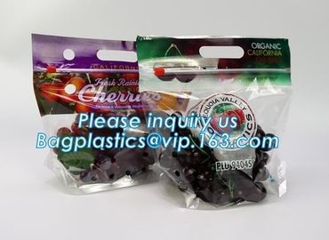 Resealable Vent Hole Plastic Bag For Fruit With Slider, OEM Printed Logo food grade Slider Storage Bags, Custom grape/fr