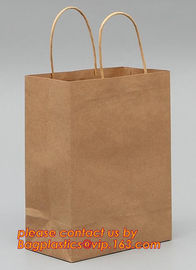 Recycle eco friendly Brown flat bottom shopping kraft paper bag With Paper Handle, Recyclable luxury style printed gift