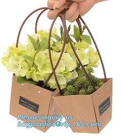 Recycled Fashion Design Flat Paper Handle Kraft Gift Bag Flower Carrier Bag,Flower carrier bag kraft paper flower carrie