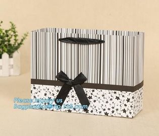 Custom your brand dark blue 3D patch coated paper bag for gift toy carrier bag with handle,Design Luxury White Custom Cr