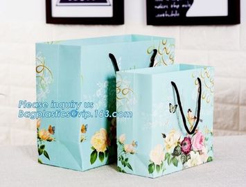 ribbon satin finish paper carrier bags with Luxury Bouquet Flower Display Pink Paper Carrier Gift Bag With Clear Window