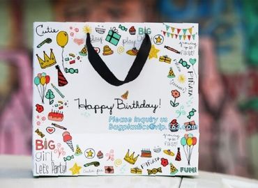 Gloss laminated portrait-shape strongly made reinforced top gloss white carrier bags in luxury finished, bagease package