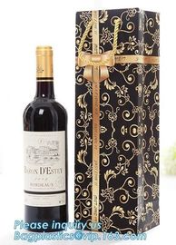 wine paper bag with handles,luxury glossy wine bottle gift paper bags,Gold Wine Gift Paper Bag with Ribbon Handles pack