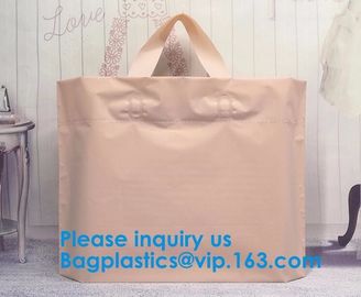 Custom Size Soft Flexi Loop Handle Gold Plastic Shopping Bag Restaurant Takeaway Bag With Printing Square Bottom Plastic