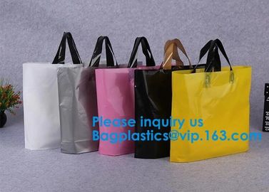 Custom Size Soft Flexi Loop Handle Gold Plastic Shopping Bag Restaurant Takeaway Bag With Printing Square Bottom Plastic