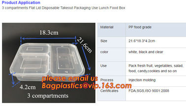 Airtight leakproof microwave custom rectangle plastic meal compartment bento lunch box food storage container with FOOD