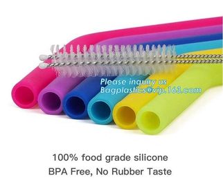 Anti-Cutting Mouth Flexible Silicone Straw Metal Straw With Silicon Tip Sleeve Cleaning Brushes Set Reusable Silicone Dr