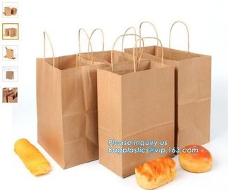 Custom brown bakery food grade packaging bread kraft paper bag with handles,Bread Packaging Paper Bags for Wholesale pak