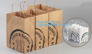 fast food packaging grcoery brown kraft paper shopping carry bags with handles,take away fast food kraft paper bag, bage