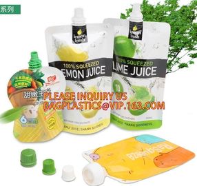 Reusable Stand Up Plastic Custom Liquid Fruit Juice Drink Packaging Spout Pouch Bag / Juice Doypack With Spout Cap PACKA