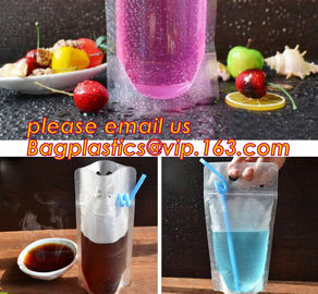 Juice Drink Pouches Heavy Duty Hand-held Reclosable Zipper bags Stand-up Heat-proof Plastic Pouches with straw pouch sac