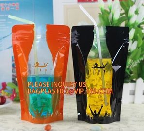 stand up reclosable drinking pouches cold drink Zip lockk bag with straw,Beveragereusable Kids Snack Zip Lock Juice Drink