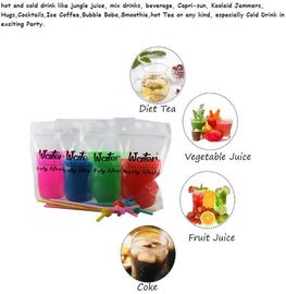 biodegradable eco-friendly Fruit juice liquid plastic bag with straw transparent stand up plastic zipper bag with straw