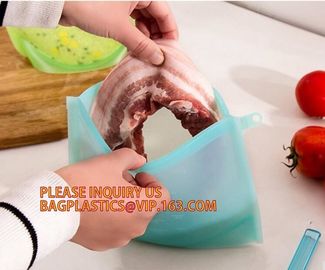 Reusable Refrigerator Silicone Fresh Bag Food Storage Container,FDA Silicone Soup Freezer Food Seal Bag with Reusable Fo