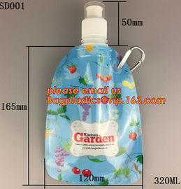 portable foldable water bottle / folding water bag,BPA Free Stand Up Spout Portable Foldable Water Bottle/Bag With Carab